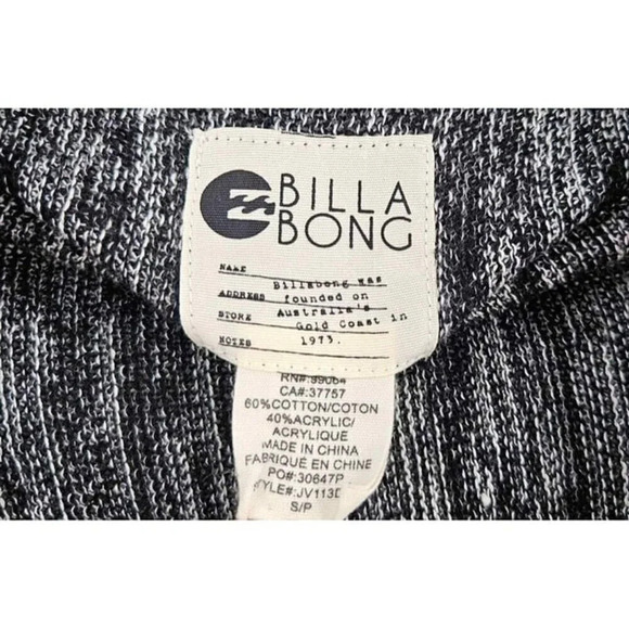Billabong Open Front Cardigan Tribal Aztec Fringe Black/White Sweater Sz S - Picture 3 of 4